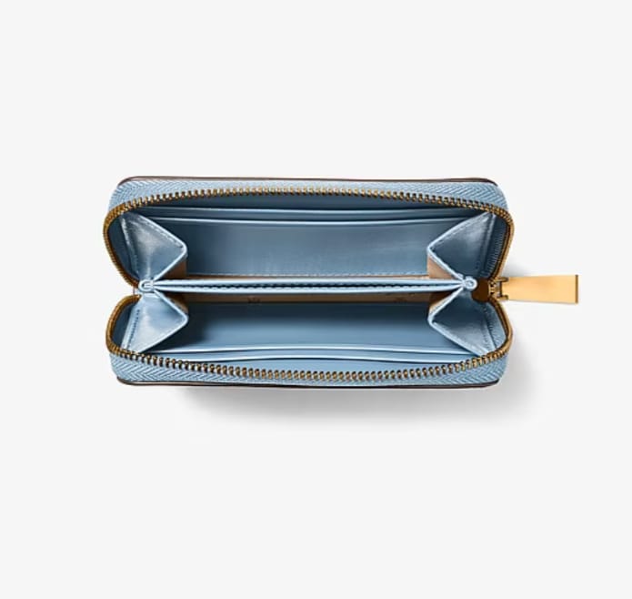 Cartera Pequeña Michael Kors Azul Acero con Tachuelas Doradas
