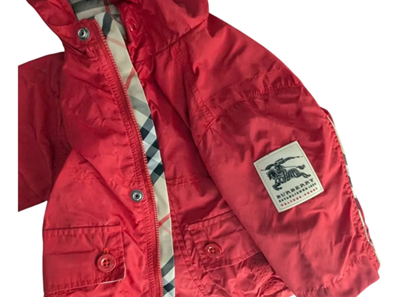 Chamarra Burberry Bebé Roja con Capucha